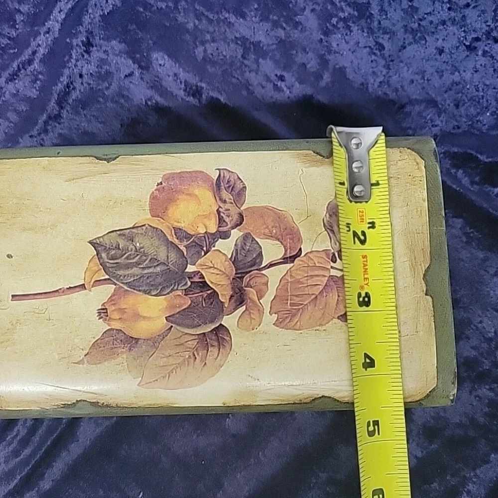 Wooden Lidded Trinket Jewelry Keepsake Box Green Stain, Decoupage Floral Top